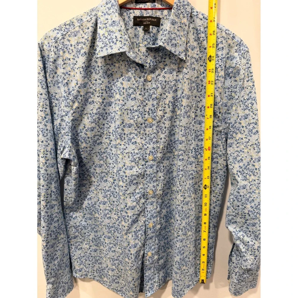 Banana Republic Mens Untucked Fit Non-Iron Floral Shirt Blue White Large L